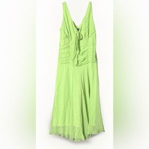 Y2K Jonathan Martin Studio Green Silk Ruched Fit & Flare Sleeveless Midi Dress 8
